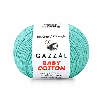Пряжа Baby Cotton №3452 світла бірюза бавовна 60% акрил 40% 50гр 165 м Пряжа Baby Cotton №3452 світла бірюза бавовна 60% акрил 40% 50гр 165 м