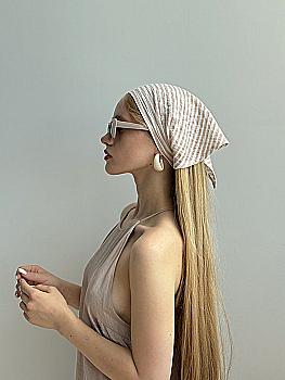 Косынка муслин бежевая полоска, EW1-6