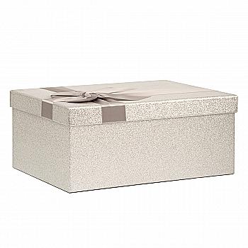 Подарункова коробка прямокутна НР, "Срібло блиск" з бантом, 33*25,5*14,5 см, 121034728