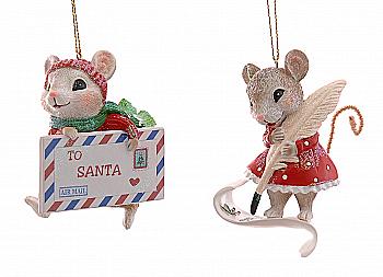 Прикраса сувенірна, декоративна "Миша з листом до Санти" 9,4 см, 22903, (2 види в асорт.), ТМ "A&G"