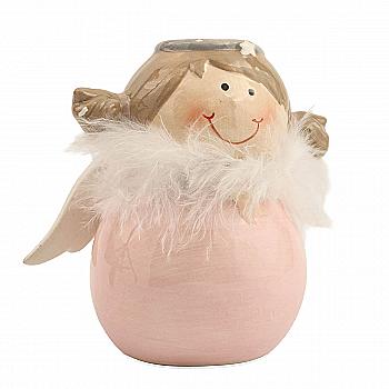 Декор новогодний Ангел, 9*8*6 см. фарфор, розовый, 3200981 Pusteblume