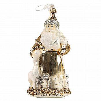 Елочное украшение Санта бело-золотой с друзьями, F1349-128905