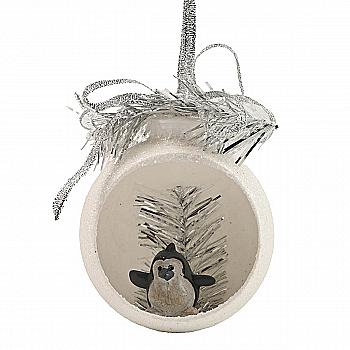 Ёлочное украшение Шар прозрачный открытый 6,5 см со снеговиком/пингвином всередине, глиттер, 5613