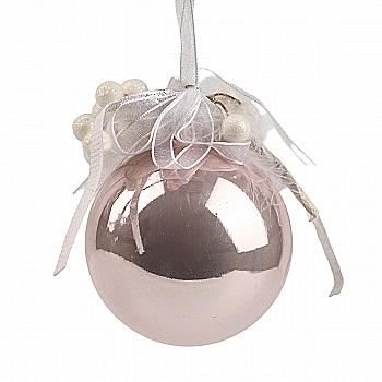 Ёлочное украшение Шар 6,5 см с глиттером, ягодами, и перьями (3 вида в ассорт.), 77272