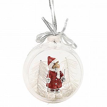 Ёлочное украшение Шар прозрачный открытый 9,5 см с девочкой всередине и бантом, 5730