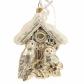 Елочное украшение Птичий домик бело-золотой, F1665-19200