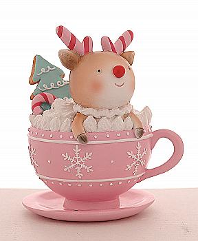 Украшение сувенирное, декоративная статуэтка «Олень в розовой чашке» 15 см, 17048, ТМ «A&G»