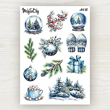 Стикер лист с наклейками MriyTaDiy, Art-66, "Голубая зима"