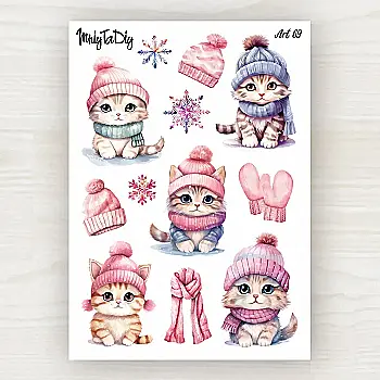 Стікер лист з наклейками MriyTaDiy, Art-69, "Зимові котики -1"