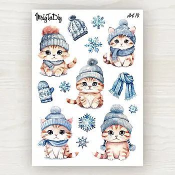 Стикер лист с наклейками MriyTaDiy, Art-70, "Зимние котики -2"