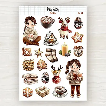 Стікер лист з наклейками MriyTaDiy, Doll-11, "Час для какао"