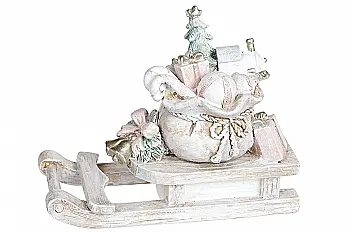 Статуетка декоративна "Сани з подарунками" 12,5 см, рожево-бежевий, 707-819