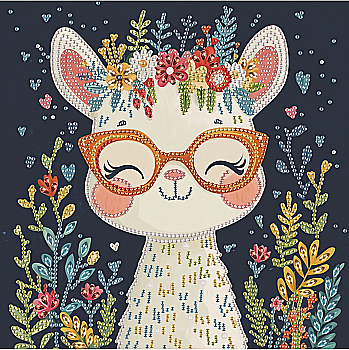 Алмазная мозаика на черном полотне 25*25 см «Лама в цветах», DBS52201