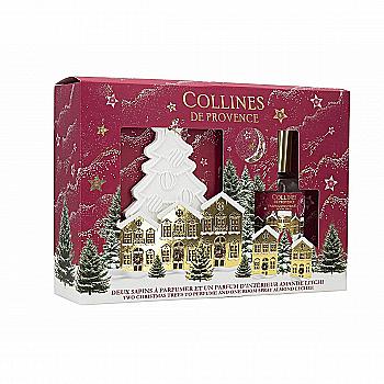 Подарунковий  набір:  спрей  для  кімнати  "Лічі-мигдаль"  50  мл,  керамічні  ялинки  2  шт,  C4373ALI,  Collines  de  Provence