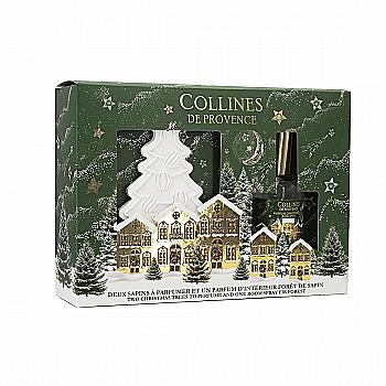 Подарунковий  набір:  спрей  для  кімнати  "Ялиновий  ліс"  50  мл,  керамічні  ялинки  2  шт,  C4373FSA,  Collines  de  Provence
