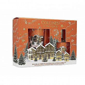 Подарунковий  набір:  спрей  для  кімнати  50  мл,  свічка  75  г  "Апельсин-кориця"  C4326COR,  Collines  de  Provence