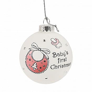 Підвіска новорічна Куля скляна 8 см "Перше Різдво малюка" рож./блакит. (в асорт.), 9766825