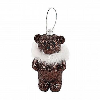 Ялинкова прикраса Ведмедик Тедді 9 см з хутряним комірцем, коричневий з глітером (2 види), 88804
