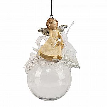 Ялинкова прикраса Куля прозора 6,5 см з янголом-дівчиною золот./срібною, 5737