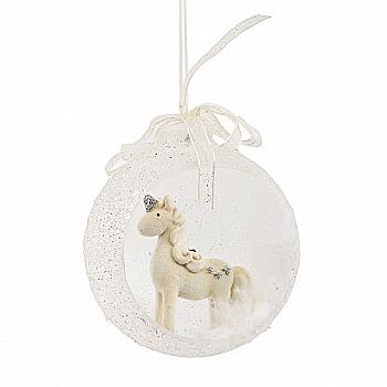 Ялинкова прикраса Куля прозора відкрита 9,5 см з єдинорогом всередині (2 види), 5749