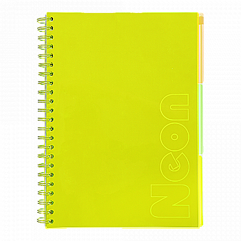 Тетрадь на пружине А4 (210*297), 120 л, "Neon", клетка, 3 PVC разделители, PVC обложка, желтая, BM.24349911-08