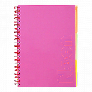 Тетрадь на пружине А4 (210*297), 120 л, "Neon", клетка, 3 PVC разделители, PVC обложка, розовая, BM.24349911-10