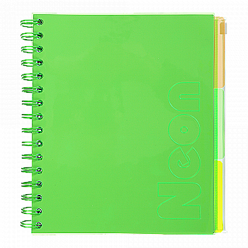 Тетрадь на пружине В5 (170*205), 120 л, "Neon", клетка, 3 PVC разделители, PVC обложка, зеленый, BM.24359911-04