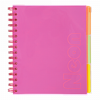 Тетрадь на пружине В5 (170*205), 120 л, "Neon", клетка, 3 PVC разделители, PVC обложка, розовая, BM.24359911-10