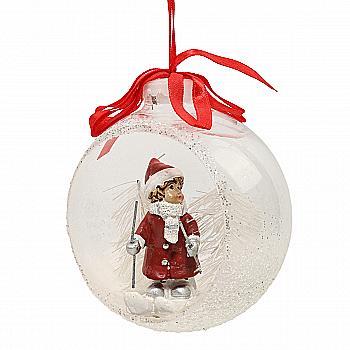 Ёлочное украшение Шар прозрачный открытый 9,5 см с девочкой всередине и бантом (2 види), 5638