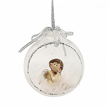 Ялинкова прикраса Куля прозора відкрита 9,5 см з дівчиною-янголом всередині, срібно-білий, 5675