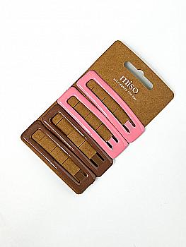 Набір заколок глянцеві прямокутники рожевий/коричневий із 4 шт, KL37
