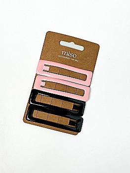 Набір заколок глянцеві прямокутники рожевий/чорний із 4 шт, KL38