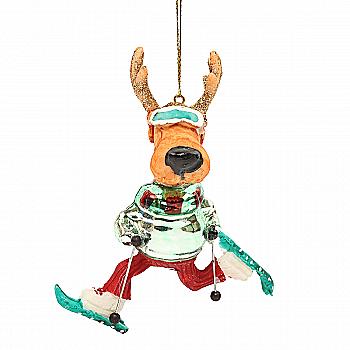 Ялинкова прикраса "Олень-лижник" у бірюзовому светрі, 10,5*12,2 см, YQ1409213