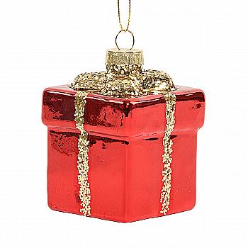 Ялинкова прикраса "Подарунок червоний із золотою стрічкою" 6*6*7,3 см, YQ1409254