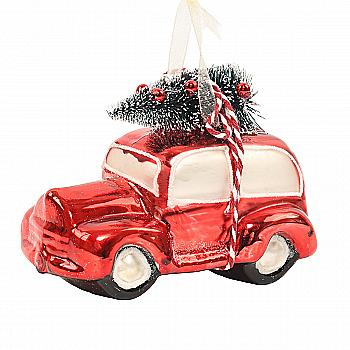 Ялинкова прикраса "Червона машинка з ялинкою" 7,3*12,1*9,8 см, YQ1405204