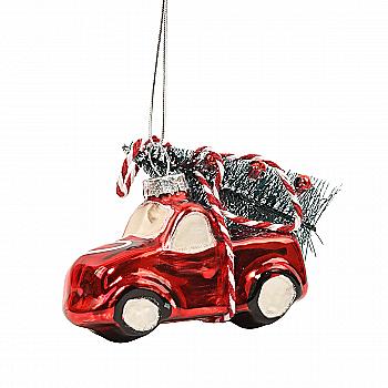 Ялинкова прикраса "Червона машинка з ялинкою" 8,2*3,7*7 см, YQ1405217