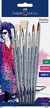 Набір пензликів Brush Set of 6, 3 круглих № 2, 6, 10, та 3 плоских № 6, 10, 14, 282891 Faber-Castell