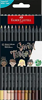 Карандаши 12 цв. трехгранные Skins tones, черное дерево 116414, Faber-Castell