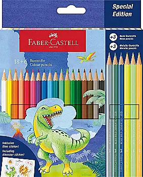 Карандаши 18 цв. Dinosaur + 3 неоновых + 3 маталика 111222, Faber-Castell