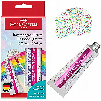 Фарба з блискітками для декору, Rainbow glitter tube, 2 туба по 12 мл, 125089, Faber-Castell