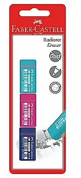 Гумка вінілова Dust-free Trend Mini, 3 гумки різних кольорів в блістерній упаковці, 187290, Faber-Castell