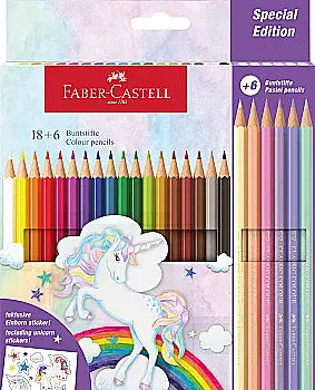 Карандаши 18 цв. Unicorn + 6 пастельных цветов 111221, Faber-Castell