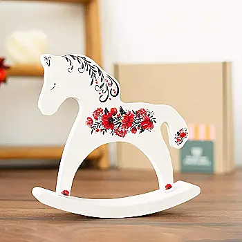 Лошадка-качалка деревянная «Цветы» (белая)