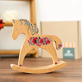 Лошадка-качалка деревянная «Цветы» (лакированная)