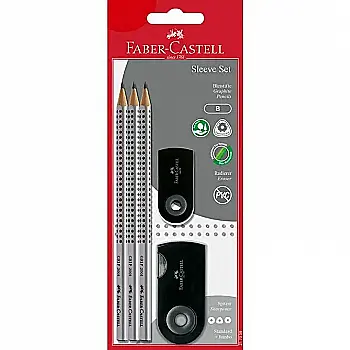 Набор GRIP 2001 карандаш чернографитный В 3 шт Black + чинка 182710 1 шт+ резинка 182410 1 шт, в блистере, 217059 Faber-Castell