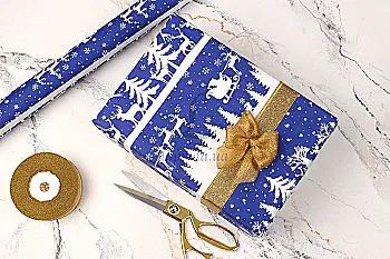 Бумага упаковочная "Зимний лес" синий на белом 0,7 м*8м, 255-5522