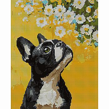 Алмазная мозаика SANTI "Бульдог и цветы" 40*50 см на подрамнике, 956048