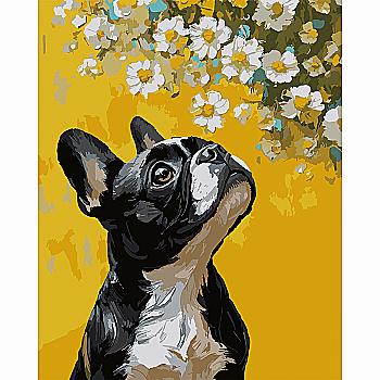 Картина за номерами SANTI "Бульдог і квіти" 40*50 см, 955746