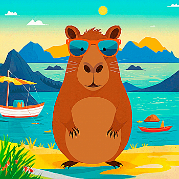 Холст грунтованный с контуром, 20*20 "Капибара в очках" хлопок, мелкое зерно, на основе ХДФ, Arteo