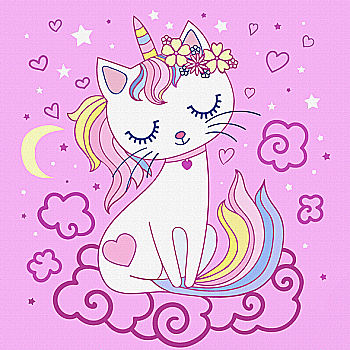 Холст грунтованный с контуром, 20*20 "Милая киса" хлопок, мелкое зерно, на основе ХДФ, Arteo